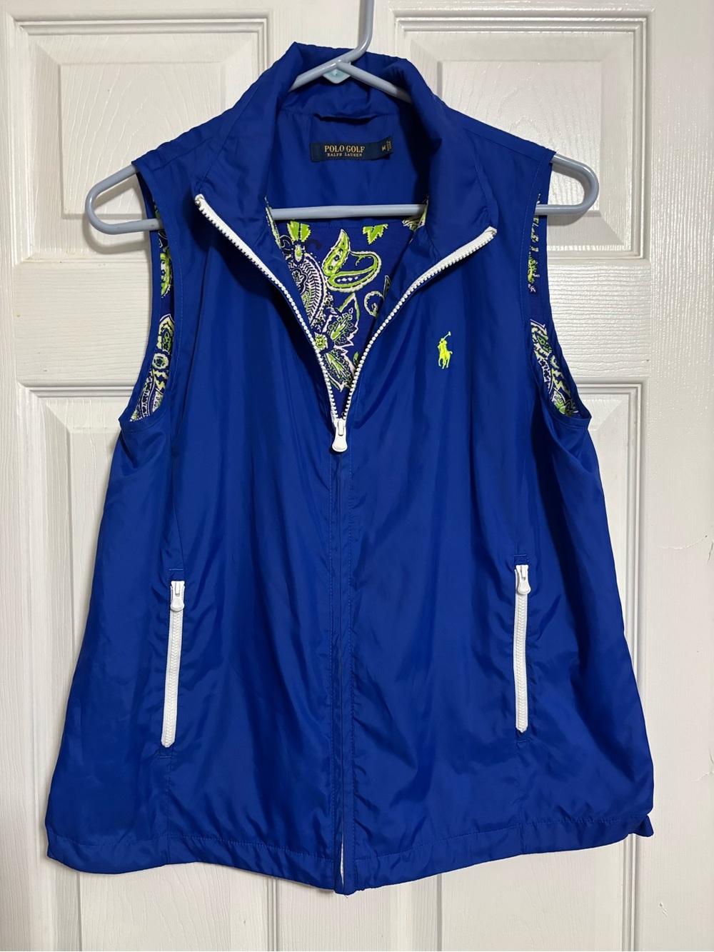Polo Golf Blue Sleeveless Zip Vest with Paisley Lining Sz M EUC
